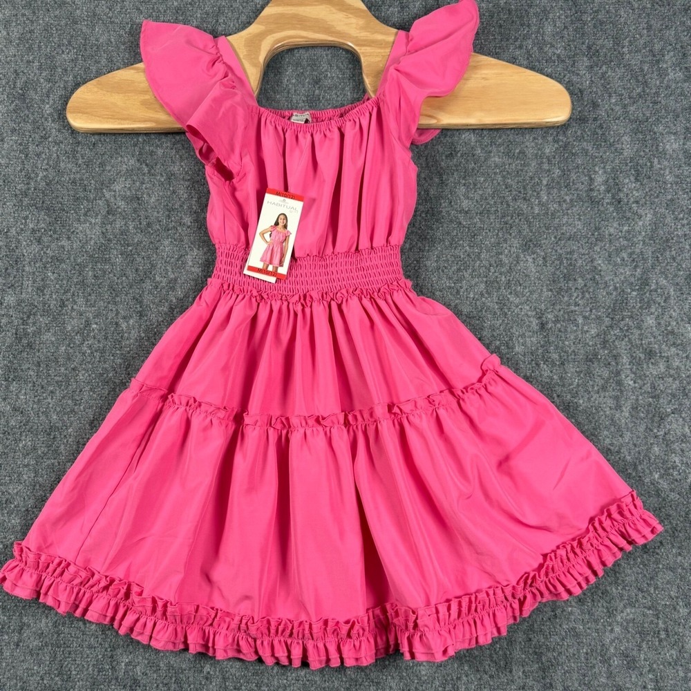 Sun Dress Ruffles Smocked Waist Tiered Pink M 10/12 kidcore Party Flowy Summer